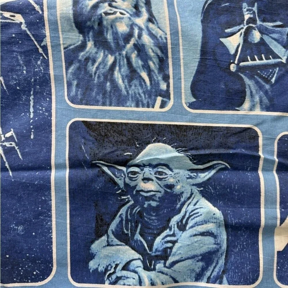 VTG Star Wars Sheet Flat Twin Blue White Yoda Leia Luke Darth Vader Chewie